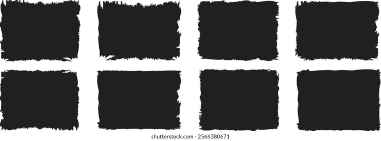 Grunge square brush. Brush stroke, ink paint brush, grunge square shapes on white background. Black square shapes. Grunge post Stamps, black grunge paint banners. Paint brush strokes