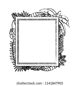 grunge square with exotic plants branches leaves