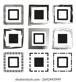 Grunge square frame. Abstract outline border. Artistic vector shape. Black textured element.