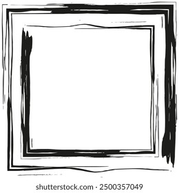 Grunge square frame. Black hand-drawn lines. Rough and edgy. Vector graphic.