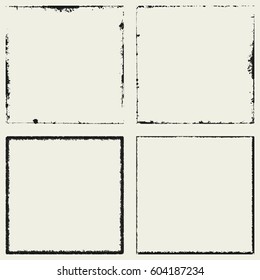 Grunge square frame border texture set. Empty border overlay background for aging your design. Distress damaged edge urban vintage template collection. Brush stroke element. EPS10 vector.