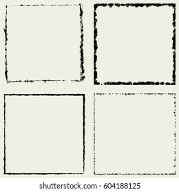 Grunge square frame border texture set. Empty border overlay background for aging your design. Distress damaged edge urban vintage template collection. Brush stroke element. EPS10 vector.