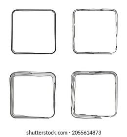 Grunge square frame icon set. White and black watercolor effect. Freehand art design. Vector illustration. Stock image. EPS 10.