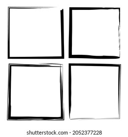 Grunge Quadrat-Set. Doodle-Stil. Abstraktes Kunstdesign. Pinselzeichnung. Paint splash. Vektorgrafik. Stockbild. 