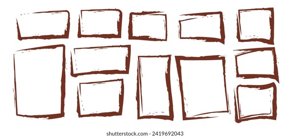 Grunge square frame set in hand drawn graffiti. Classic old style elements vector design
