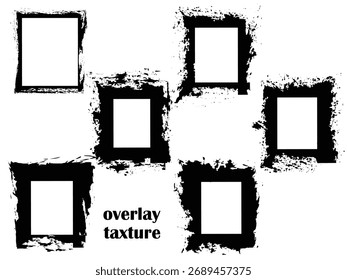 Colección cuadrada de la textura del marco del grunge, sistema negro Abstractas del borde de la superposición, diseño áspero del marco del rectángulo del cepillo
