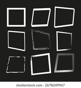 Quadros quadrados do Grunge. Bordas de textura angustiadas. Forma abstrata Vetor. Ilustração em preto branco áspero. EPS 10.