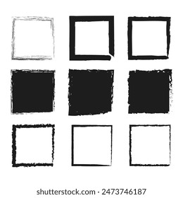 Grunge square icons. Hand drawn vector. Abstract black shapes. Rough border design.
