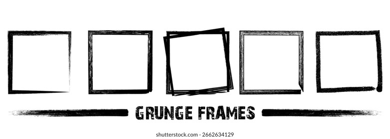 Grunge square photo frame set isolated on white background. Black grunge empty borders collection. Photo frame design elements. Abstract background for poster,flyer,banner design tempalte