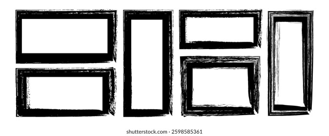 Grunge square  Rectangle frame line. highlights, overlays collection. Paint brush strokes. square shape outline on hand draw style. vector illustration