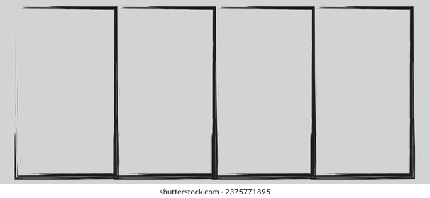 Grunge square and rectangle frames. Ink empty black boxes set. Rectangle borders collections. Rubber square stamp imprint. Vector illustration isolated on white background.