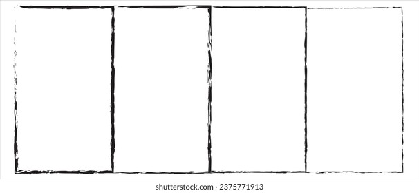 Grunge square and rectangle frames. Ink empty black boxes set. Rectangle borders collections. Rubber square stamp imprint. Vector illustration isolated on white background.