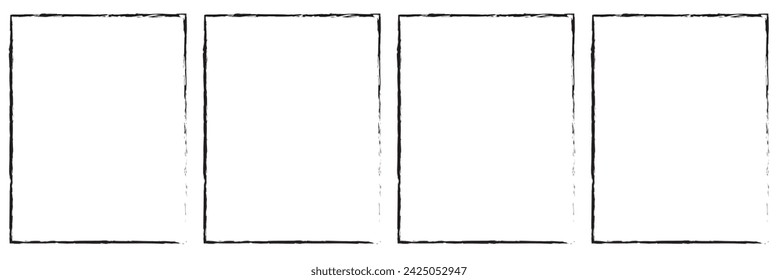 Grunge marcos cuadrados y rectangulares. Conjunto de cajas negras vacías de tinta. Colecciones de bordes rectangulares. Impresión de sello cuadrado de goma. Ilustración vectorial aislado sobre fondo blanco. eps 10