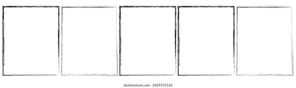 Grunge square and rectangle frames. Ink empty black boxes set. Rectangle borders collections. Rubber square stamp imprint. Vector illustration isolated on white background.
