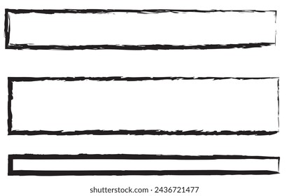 Grunge square and rectangle frames. Ink empty black boxes set. Rectangle borders collections. Rubber square stamp imprint. Vector illustration isolated on white background. eps 10