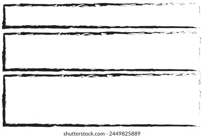 Grunge square and rectangle frames. Ink empty black boxes set. Rectangle borders collections. Rubber square stamp imprint. Vector illustration isolated on white background. eps 10