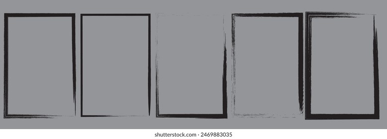 Grunge square and rectangle frames. Ink empty black boxes set. Rectangle borders collections. Rubber square stamp imprint. Vector illustration isolated on white background