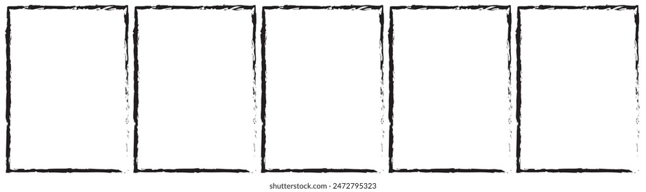 Grunge quadratische und rechteckige Rahmen. Freihandeingabe für leere schwarze Felder festgelegt. Kollektionen mit Rechteckrahmen. Quadratischer Stempelabdruck aus Gummi. Vektorillustration isoliert auf weißem Hintergrund. EPS 10