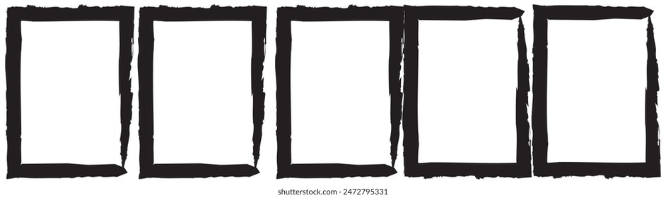 Grunge square and rectangle frames. Ink empty black boxes set. Rectangle borders collections. Rubber square stamp imprint. Vector illustration isolated on white background. eps 10