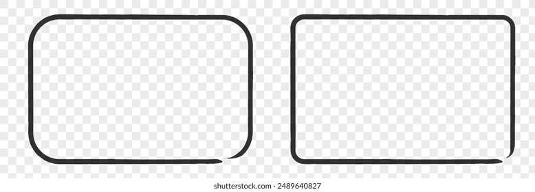 Grunge square and rectangle frames. Ink empty black boxes set. Rectangle borders collections. Vector illustration on isolated background. Black brush frame.