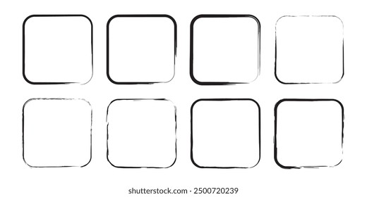 Grunge square and rectangle frames. Ink empty black boxes set. Rectangle borders collections. isolated on white background. Vector illustration. eps 10