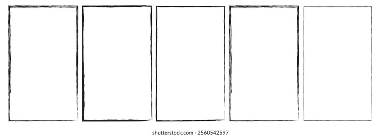 Grunge square and rectangle frames. Ink empty black boxes set. Rectangle borders collections. Rubber square stamp imprint. Vector illustration isolated on white background.  Square empty borders. 10