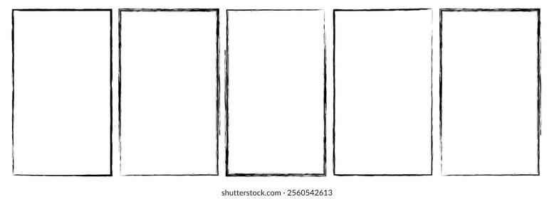 Grunge square and rectangle frames. Ink empty black boxes set. Rectangle borders collections. Rubber square stamp imprint. Vector illustration isolated on white background.  Square empty borders. 10