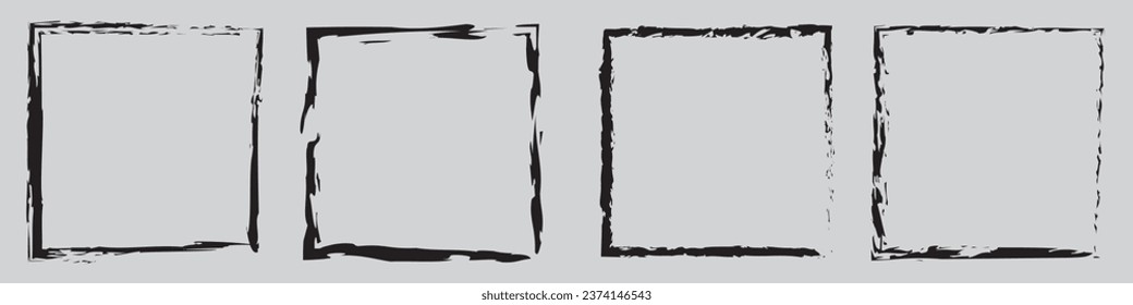 Grunge square and rectangle frames. Set of borders in grunge style. Dirty frame with a splash of black paint on white background. Design elements for social network template, web banner, blog post. 