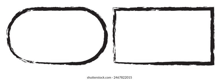 Grunge square and rectangle frames. Set of grunge square frames. Empty border background. Hand draws black and white ink. 11:11