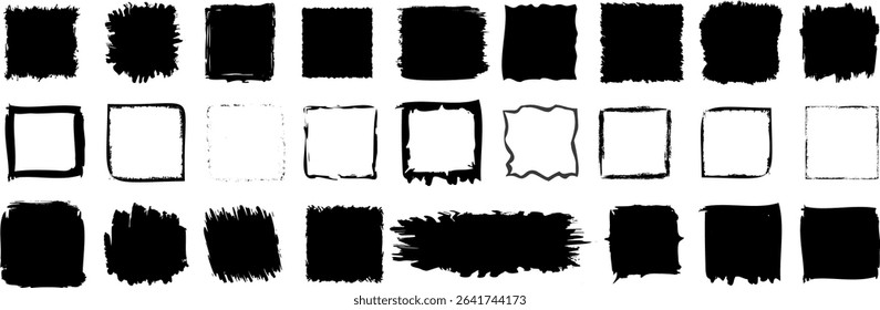 Grunge square set, rough brush stroke, and hand drawn frame collection for graphic design, abstract decoration, and creative borders. Ideal for modern, rough, and artistic visuals