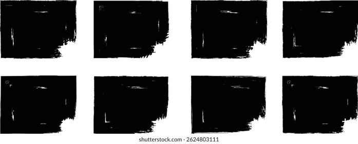 Conjunto quadrado Grunge. Quadros texturizados Grunge. Conjunto de modelos de quadrado grunge. Formas retangulares desenhadas à mão. Quadros de design sujos grunge. Quadrados ou formas retangulares pintados de preto. Caixa quadrada com desenho em giz