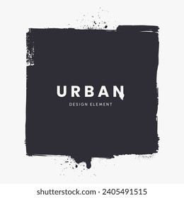 Grunge square shape. Black rough edge square text box. Artistic brush stroke frame. Urban texture. Element for your design. Vector illustration.