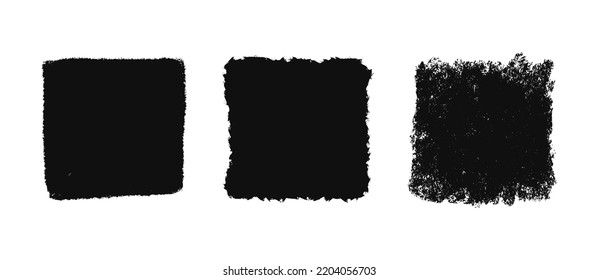 Grunge square template backgrounds. Hand drawn rectangular shapes. Dirty grunge design frames. Chalk drawn square boxes. Vector illustration isolated on white background.