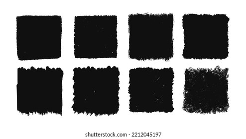 Grunge square template backgrounds. Hand drawn rectangular shapes. Dirty grunge design frames. Chalk drawn square boxes. Vector illustration isolated on white background.