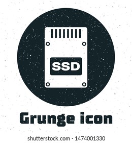 Grunge SSD card icon isolated on white background. Solid state drive sign. Storage disk symbol.  Vector Illustration