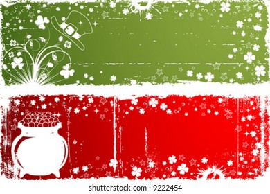 Grunge St. Patrick's Day background with hat and cauldron