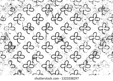 Grunge St. Patrick's day pattern with shamrock. Horizontal black and white background.