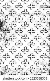 Grunge St. Patrick's day pattern with shamrock. Vertical black and white background.
