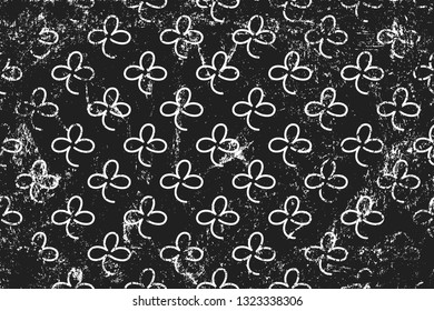 Grunge St. Patrick's day pattern with shamrock. Horizontal black and white background.