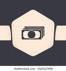 Grunge Stacks paper money cash icon isolated on grey background. Money banknotes stacks. Bill currency. Monochrome vintage drawing. Vector Illustration