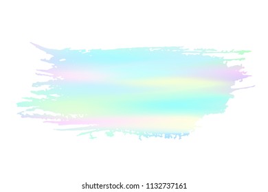 Grunge stain. Holographic. Rainbow colors. Ink splash. Isolated backdrop for text or logo. Liquid stain. Watercolor paint stroke. Holography. Grunge backdrop. Place for text. Design element.