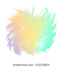 Grunge stain. Holographic. Rainbow colors. Ink splash. Isolated backdrop for text or logo. Liquid stain. Watercolor paint stroke. Holography. Place for text. Design element.