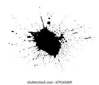 Grunge stains background. Ink splatter. Spray splashes backdrop. Liquid stains isolated. Paint brush strokes and drops texture. Abstract vector illustration.