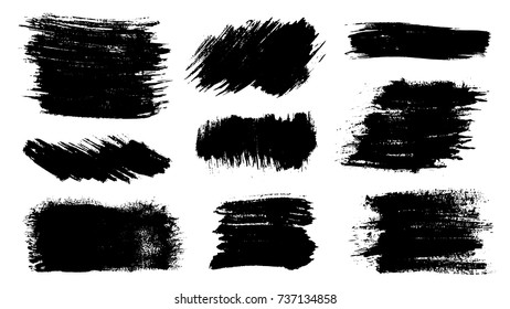 Grunge stains set. Ink splatter backgrounds collection. Black friday backdrops. Spray splashes backdrops. Highly detailed liquid strokes isolated. Paint brush textures. Abstract vector illustration.