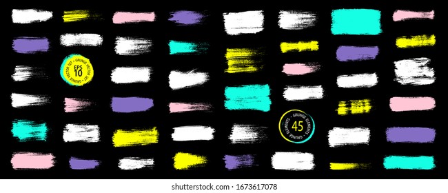Grunge stains set. Paint brush strokes. Liquid stains. Highly detailed grunge textures. Ink spots. Splatter. Place for text. Grunge backgrounds collection.