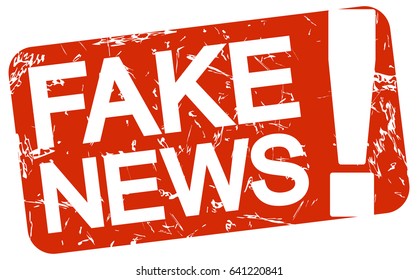 grunge stamp with background colored red and text Fake News