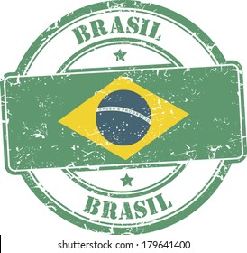 Grunge stamp. Brazilian flag