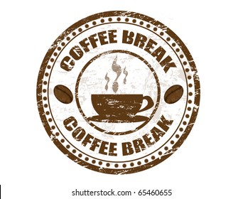 Grunge stamp with coffee cup and the text coffee break written inside