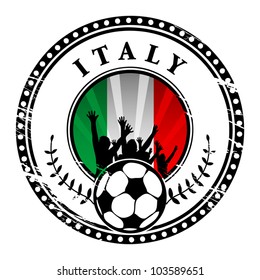 Grunge stamp with football fans and name Italy, vector illustration