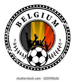 Grunge stamp with football fans and name Belgium, vector illustration
